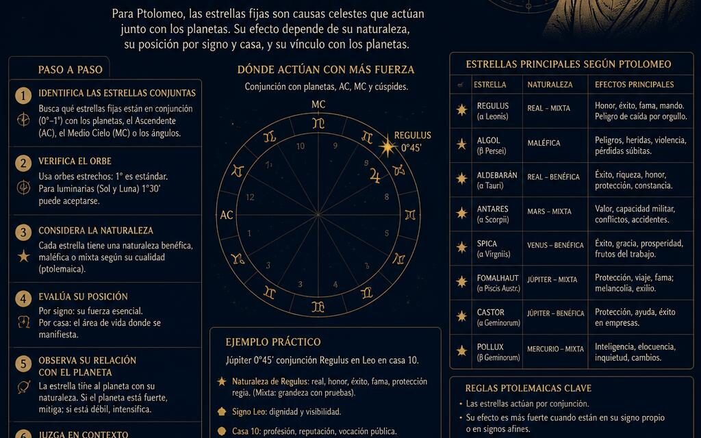 Cómo interpretar las estrellas fijas en tu carta natal: guía práctica desde la tradición de Ptolomeo