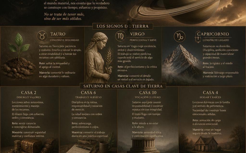 Saturno en Casas y Signos de Tierra: La Alquimia del Trabajo, el Dinero y los Valores
